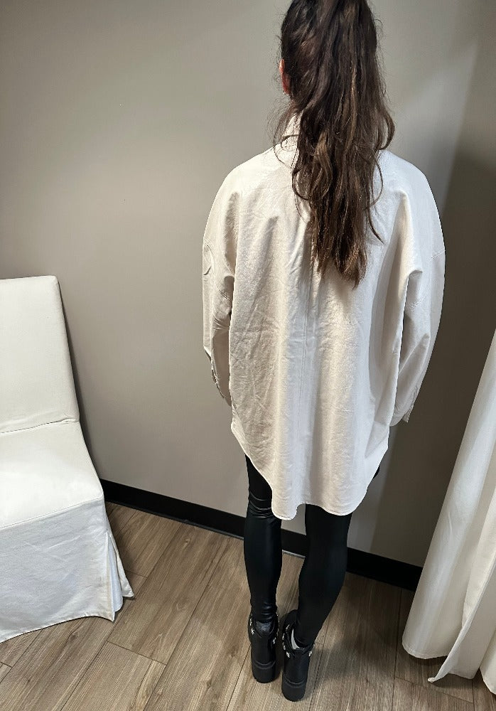 Oliviaceous Creme Vgn Leaather Shacket