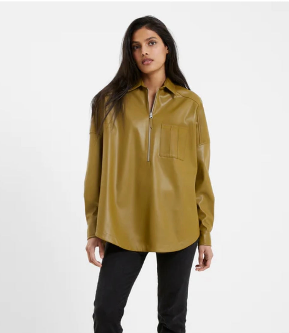 French Connection Crolenda Pu Half Zip Popover Shirt