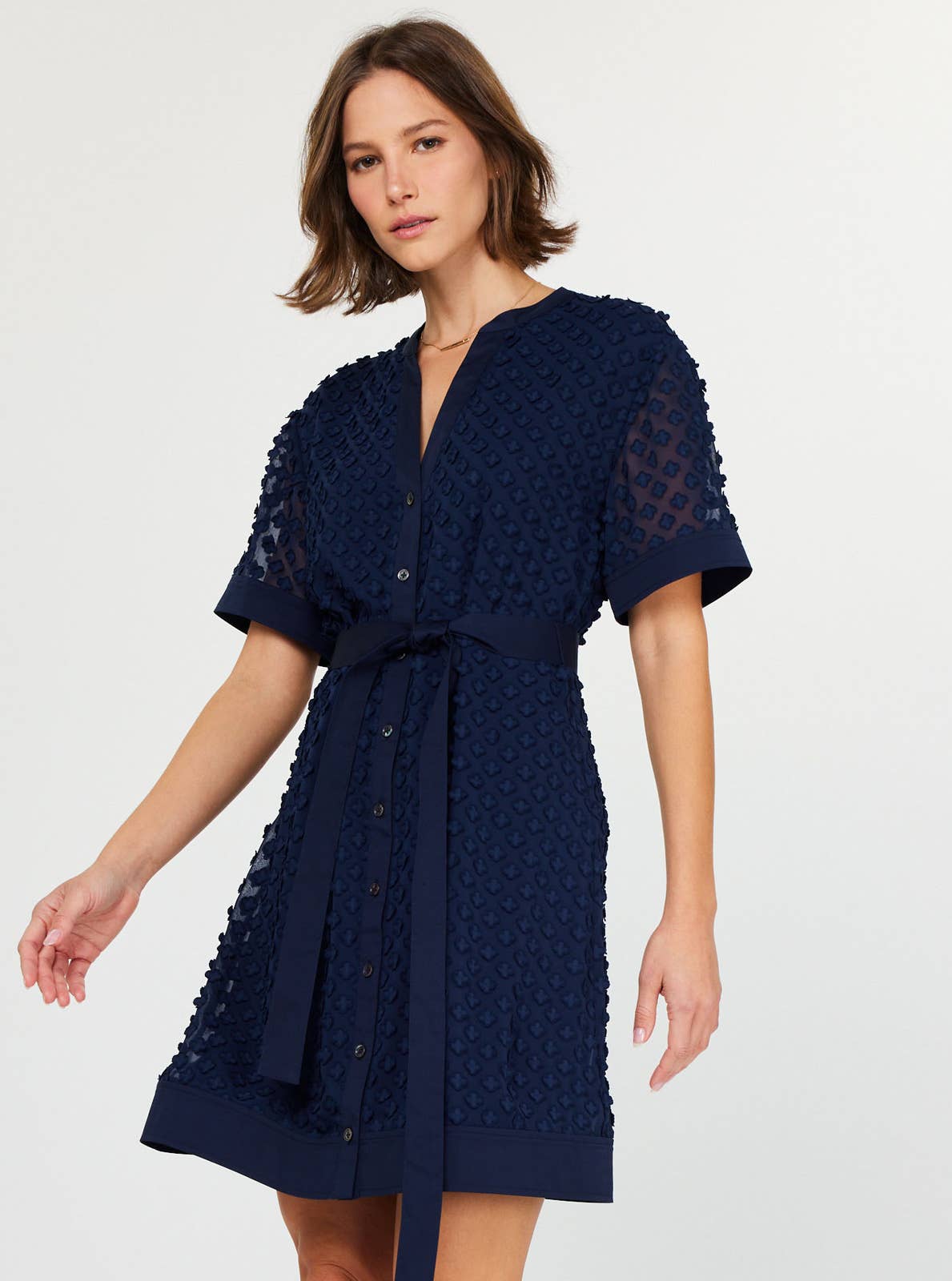 3D Floral Button Down Mini Dress