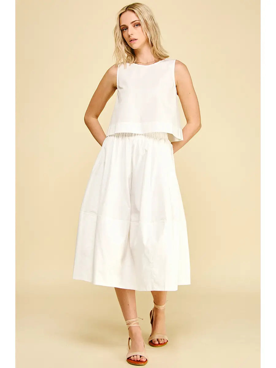 White Poplin Midi Skirt