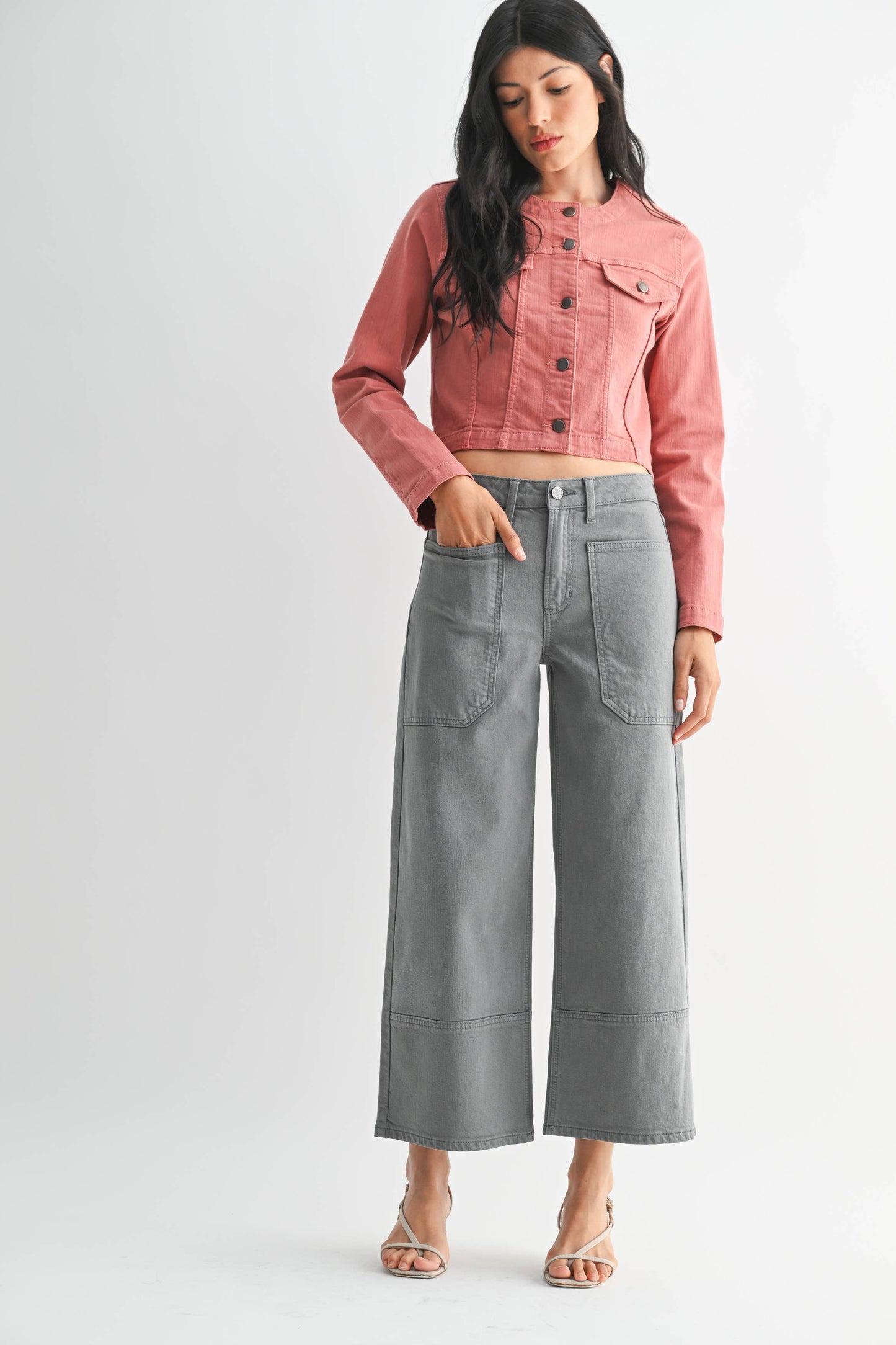 DP797 - STRM GRAY - High Rise Cropped Wide Leg
