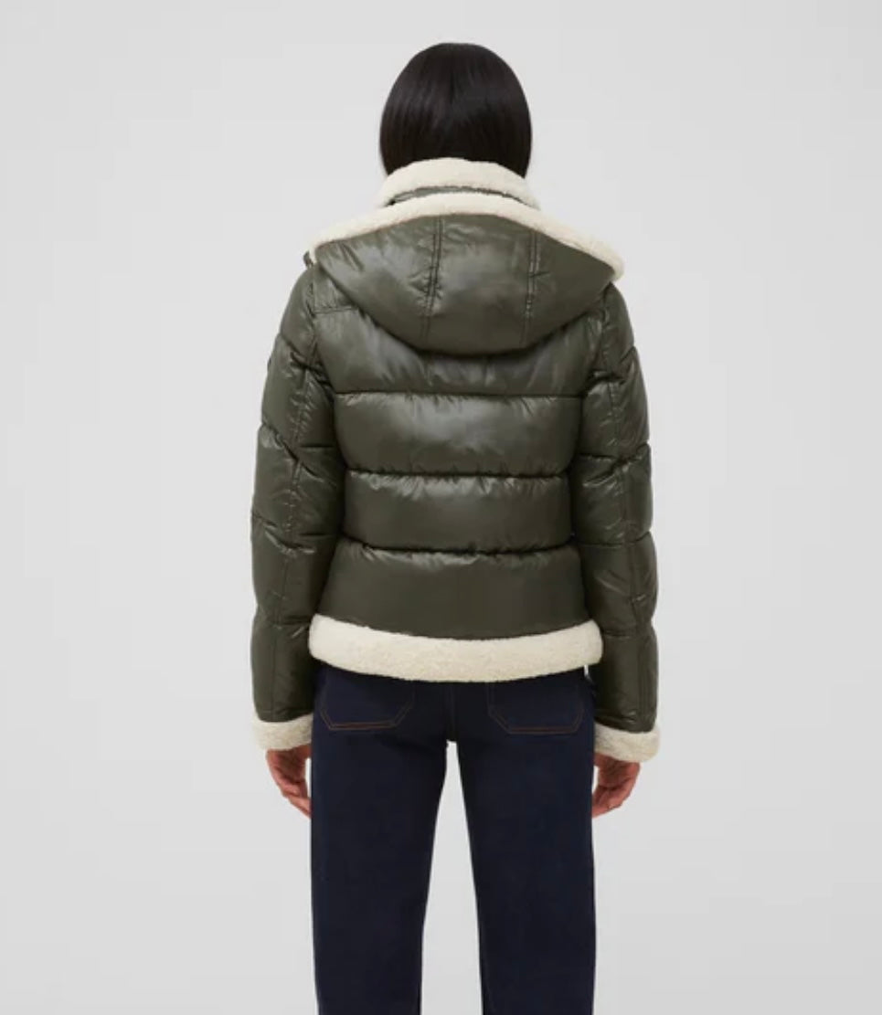French Connection Vegan Leather Shearling Puffer Coat