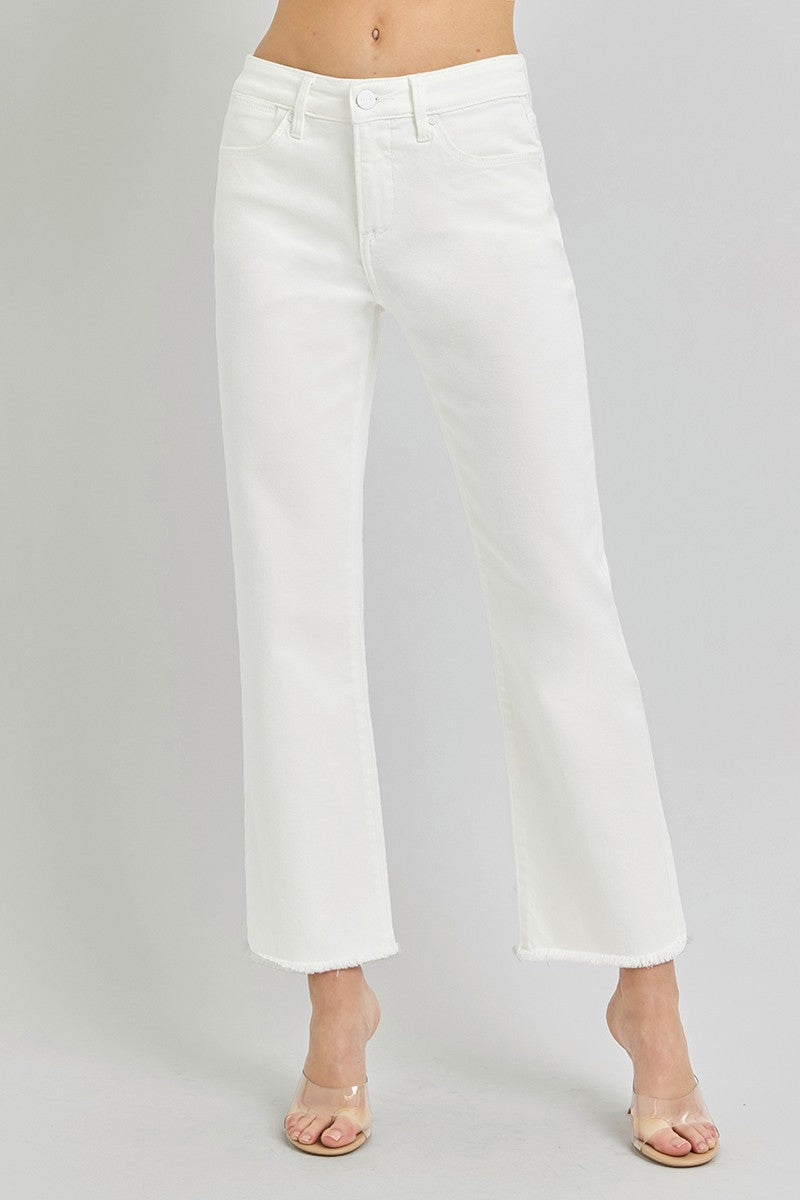 Mid Rise Crop Straight Fray Hem