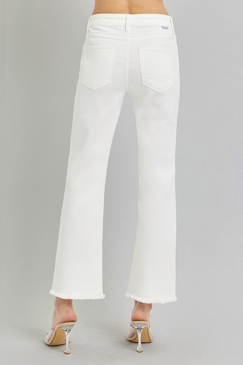 Mid Rise Crop Straight Fray Hem