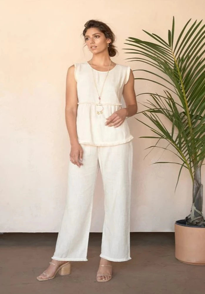 Cream linen fringe outfit