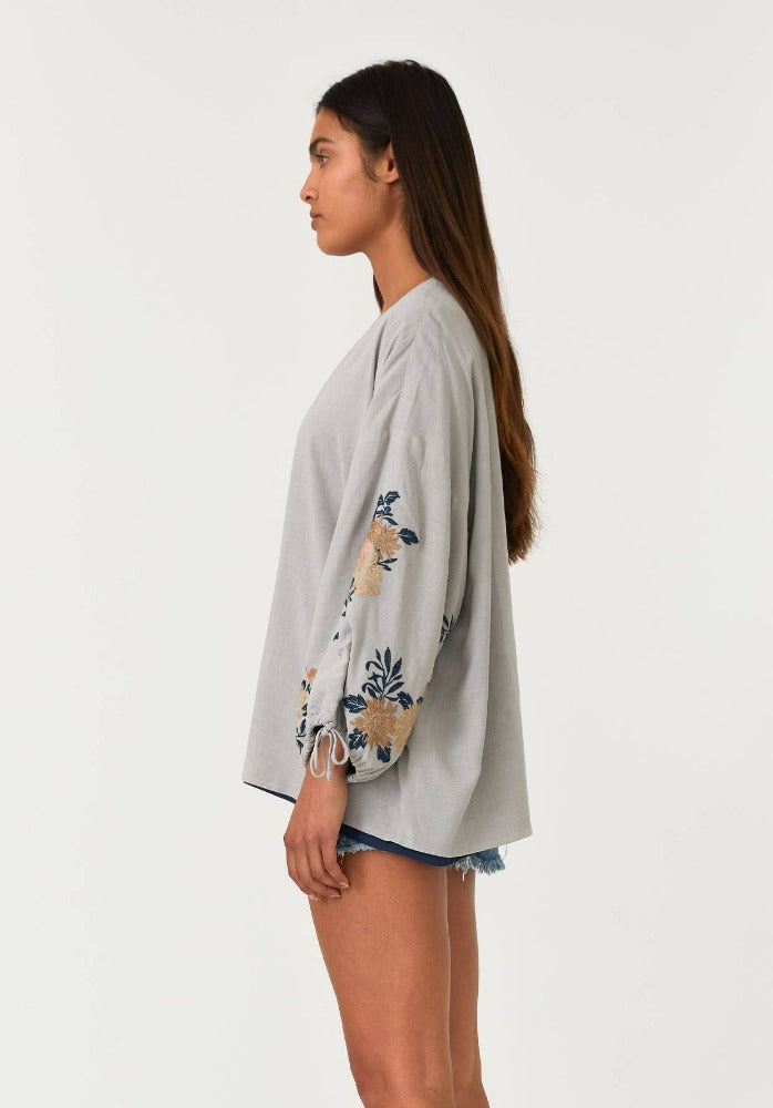 Floral Embroidered Long Sleeve Kimono Top