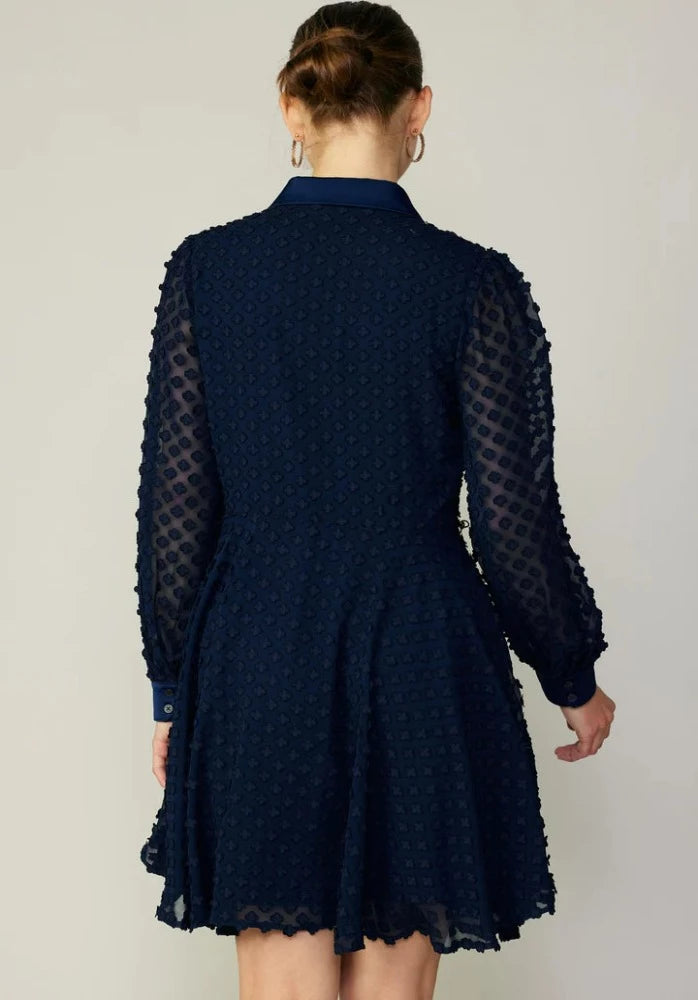 Current Air Navy Clipped Flower Jacquard Mini Dress