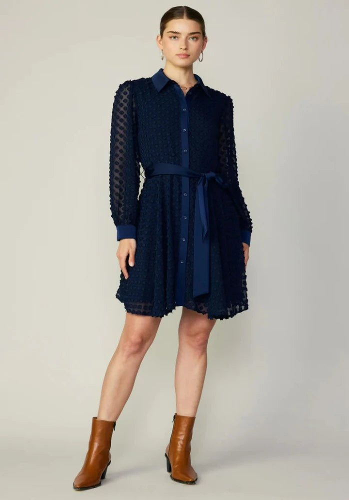 Current Air Navy Clipped Flower Jacquard Mini Dress