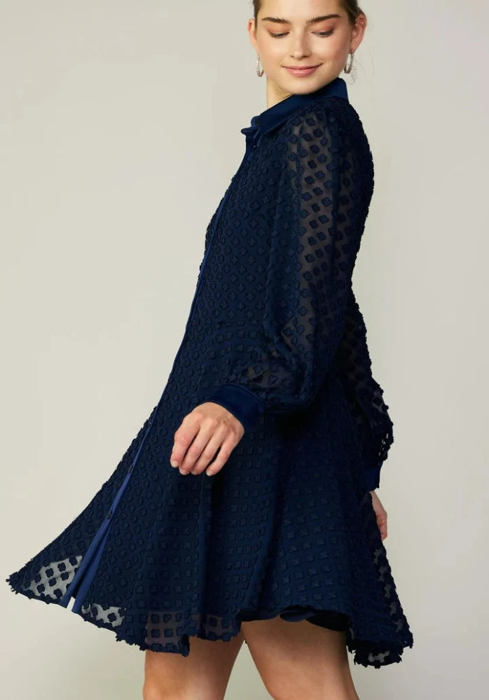 Current Air Navy Clipped Flower Jacquard Mini Dress