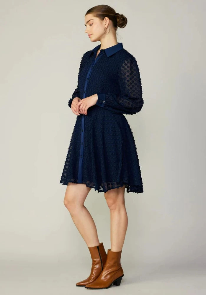 Current Air Navy Clipped Flower Jacquard Mini Dress