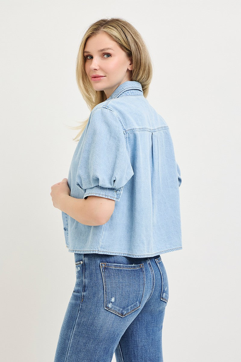 Denim Puff Top