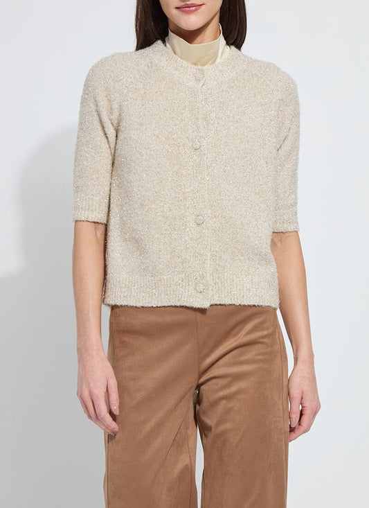 Kennedy Short Sleeve Lurex Feather Cardigan