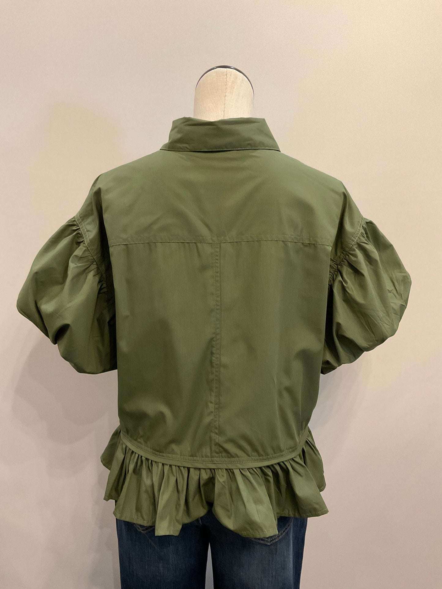 Olive Balloon Sleeve Top