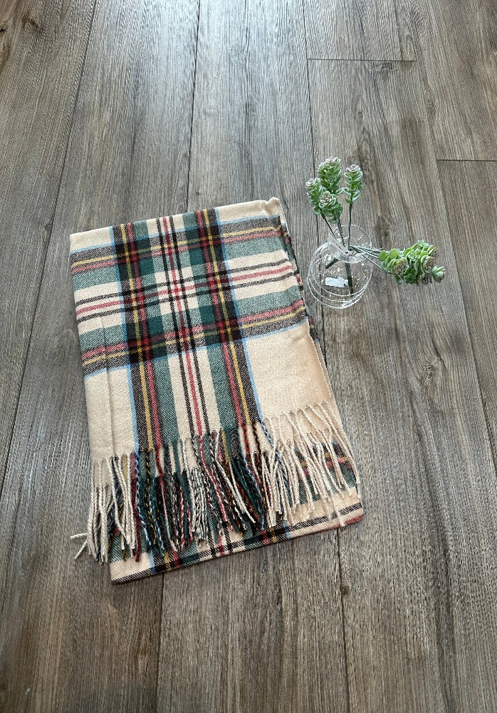 Modern Highland Plaid Scarf with Fringe