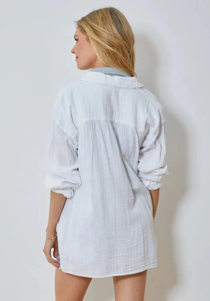White Flowy Button-up Shirt