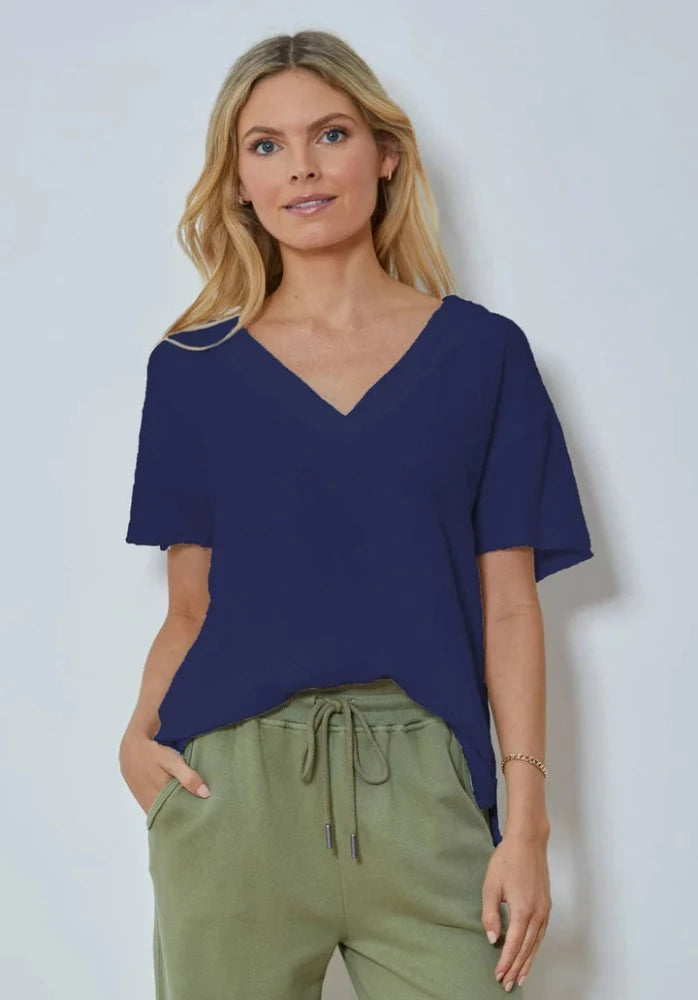 V-Neck Curve-Hem Blouse
