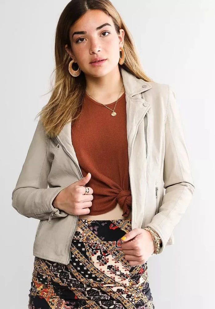 Sofia Leather Jacket in Off White