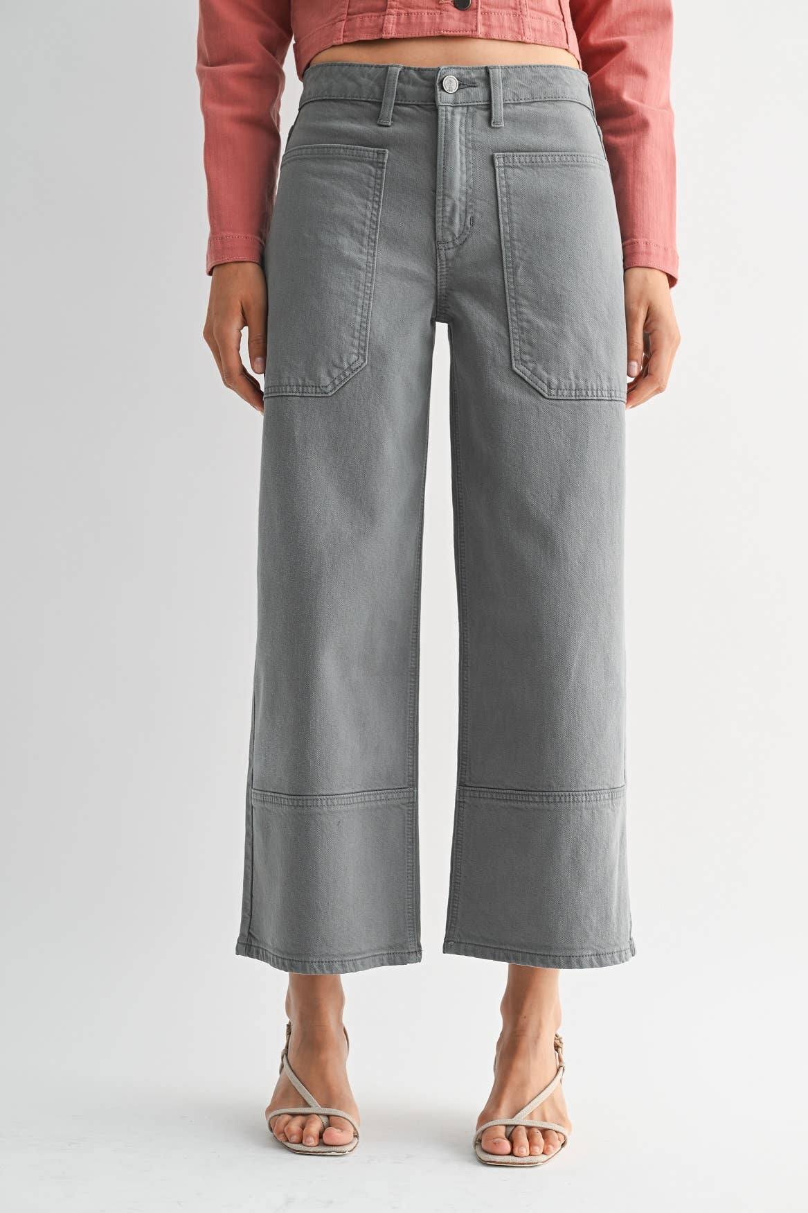 DP797 - STRM GRAY - High Rise Cropped Wide Leg