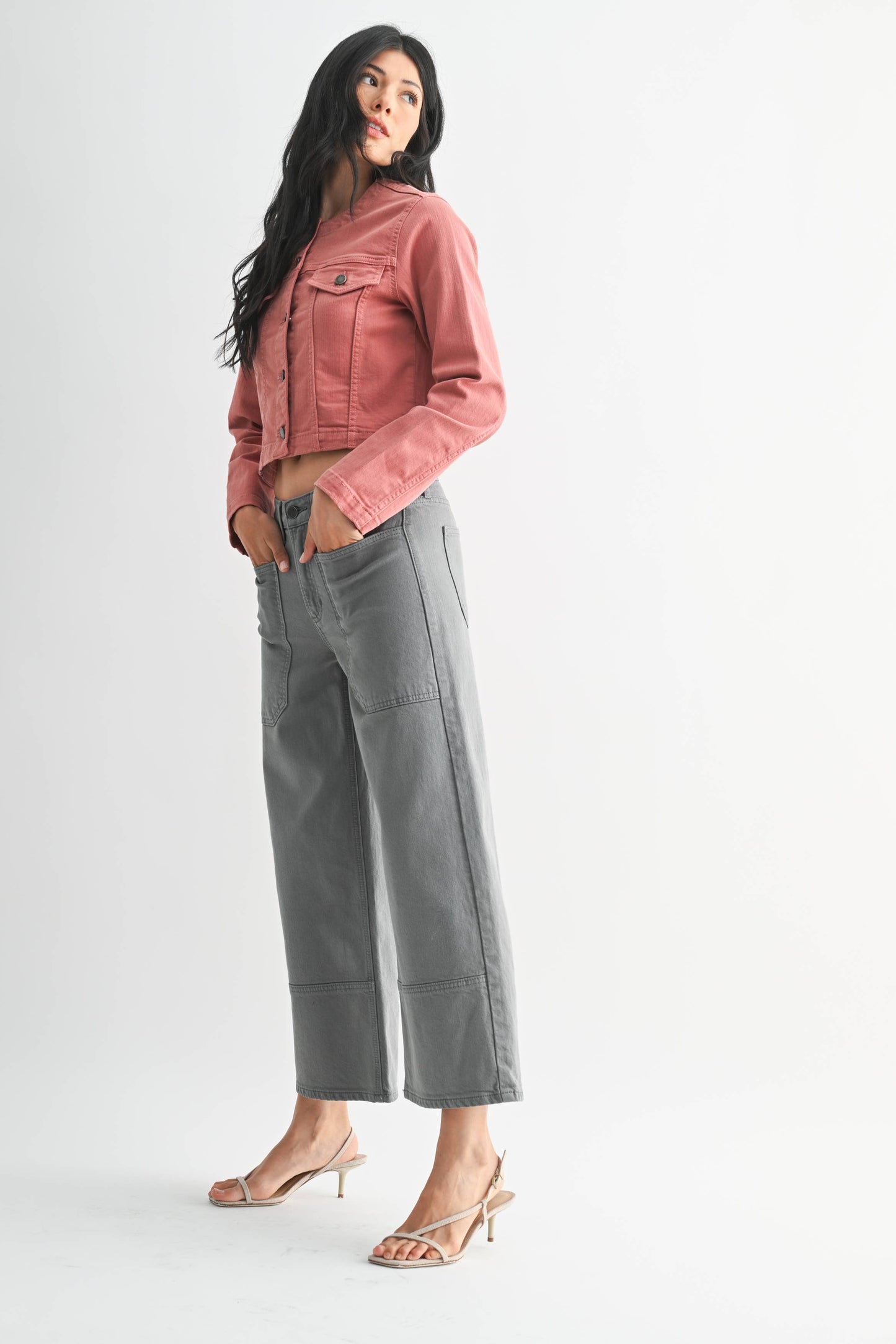DP797 - STRM GRAY - High Rise Cropped Wide Leg