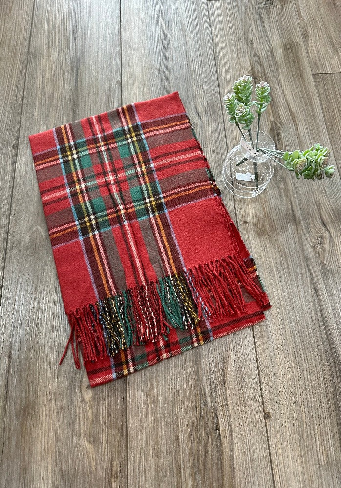 Modern Highland Plaid Scarf with Fringe
