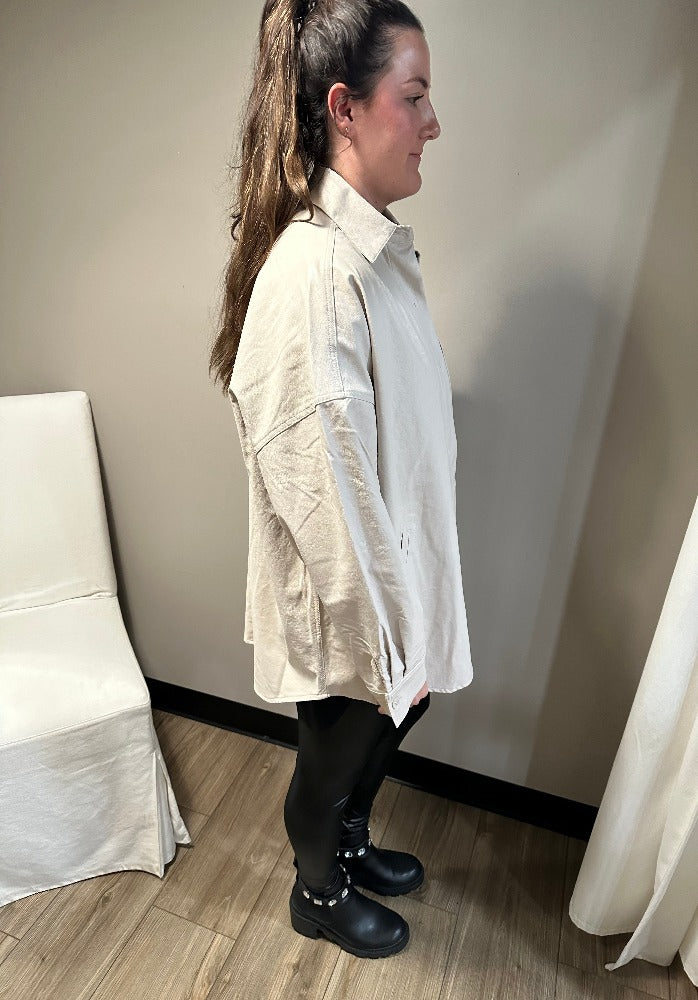 Oliviaceous Creme Vgn Leaather Shacket