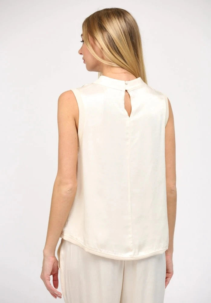 Satin Top with ribbed trim