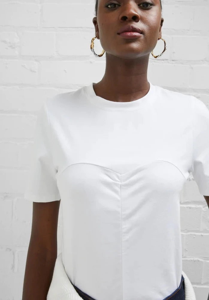 Rosana White Cotton Mix Ruch Bod T-shirt