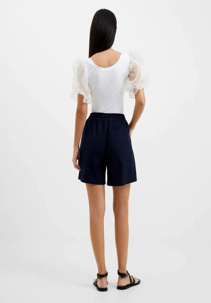 Rosana Cotton Mix Organza White Puff Sleeve Top
