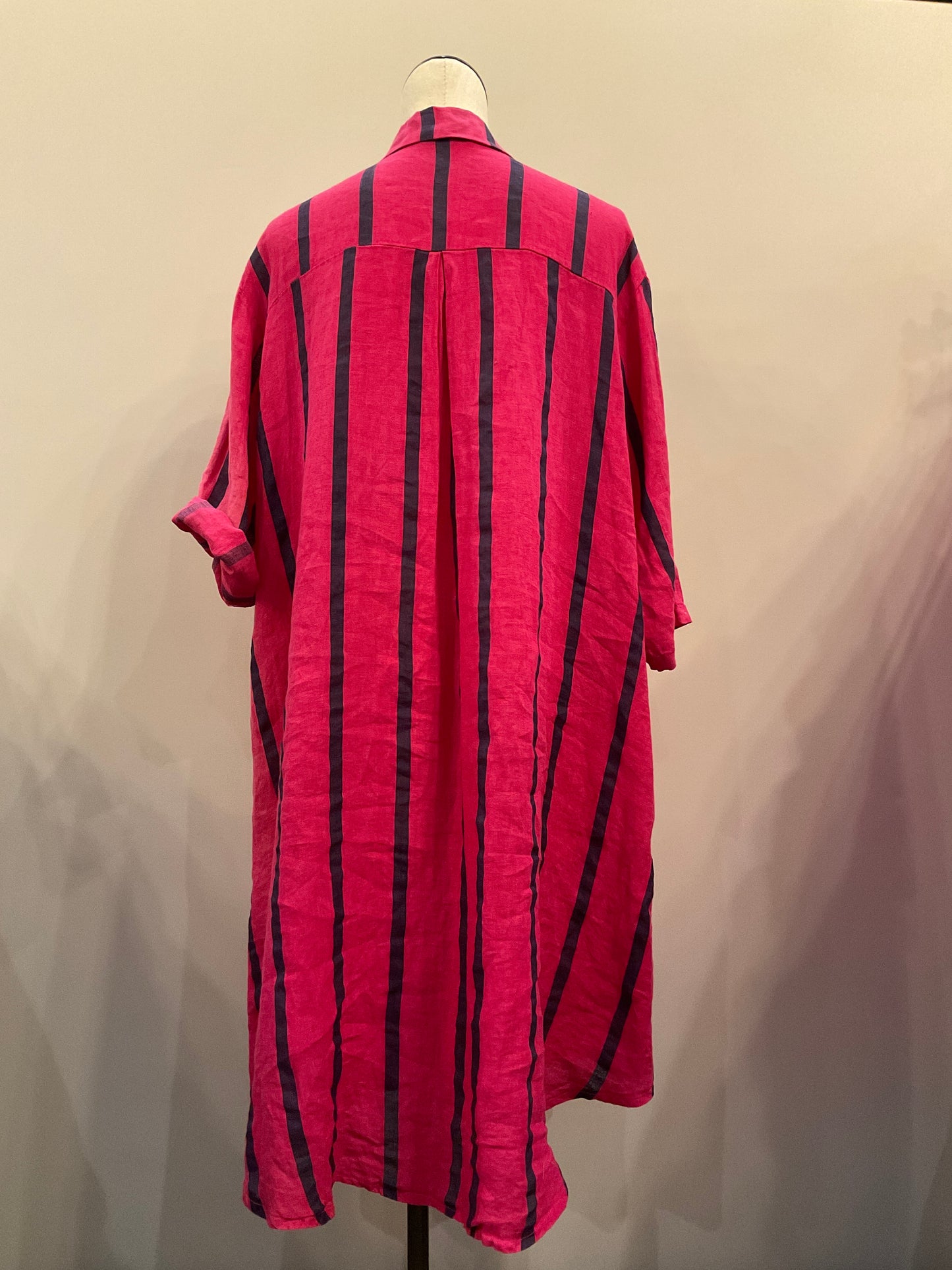 Magenta Striped Linen Dress