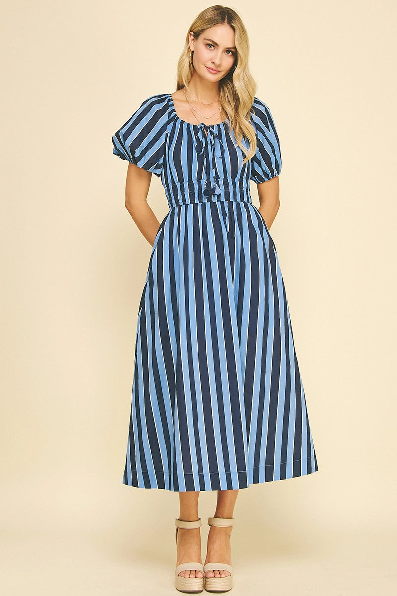 Navy Striped Midi