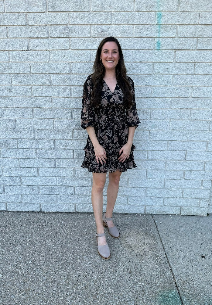 Pinch Floral Mini Dress Black