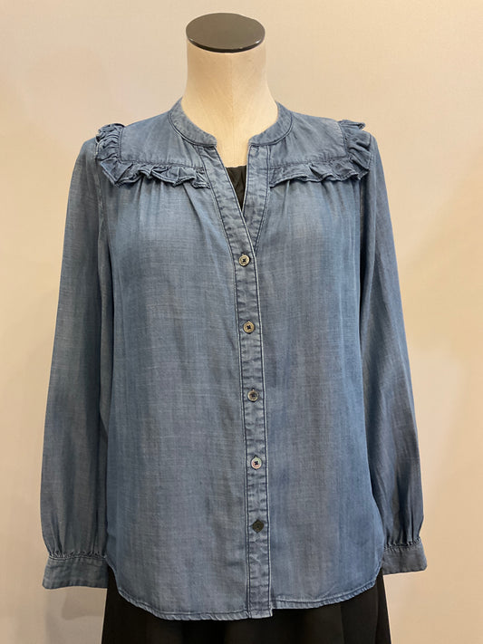 Denim Ruffle Button Down