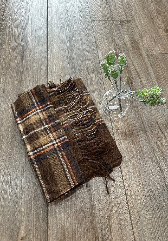 Modern Highland Plaid Scarf with Fringe