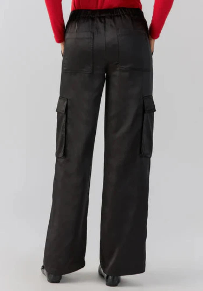 Sanctuary Satin Cargo Wide Leg Pant