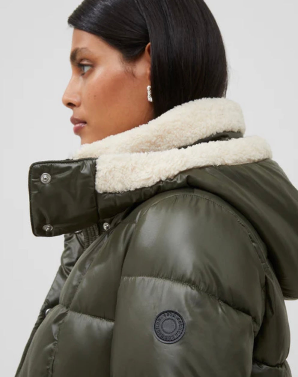 French Connection Vegan Leather Shearling Puffer Coat