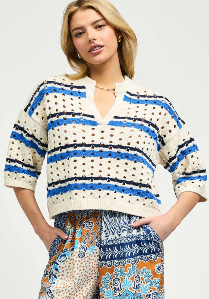 Split Neck Cropped Sweater