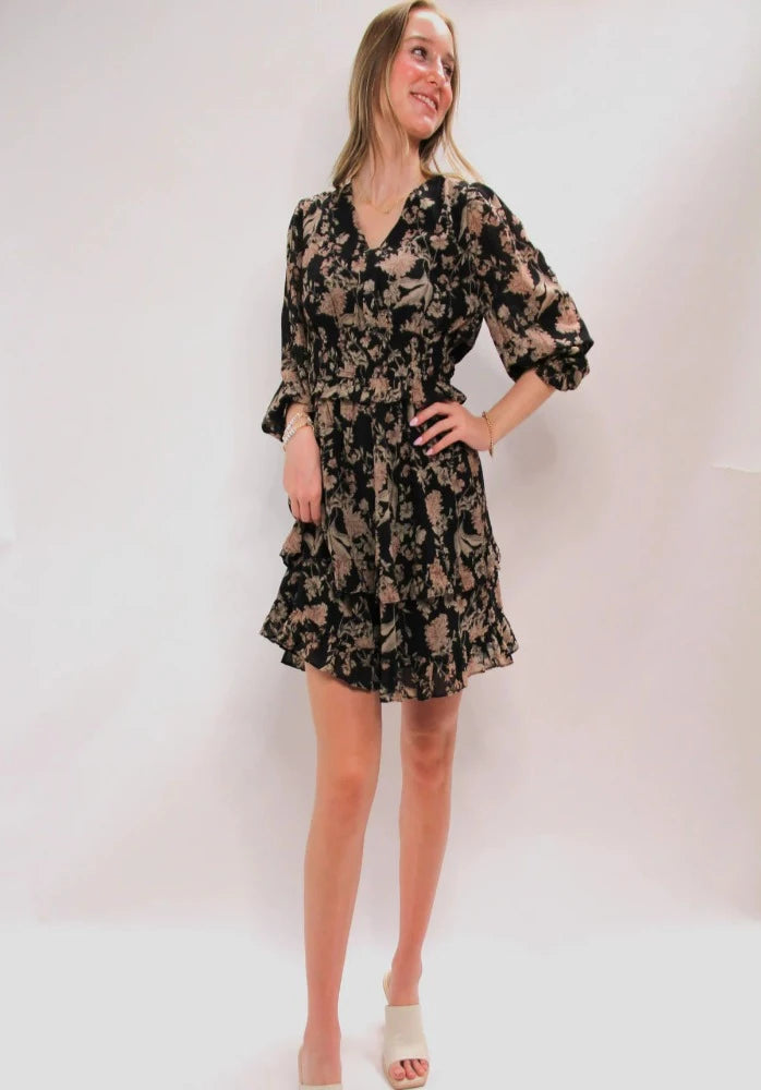 Pinch Floral Mini Dress Black