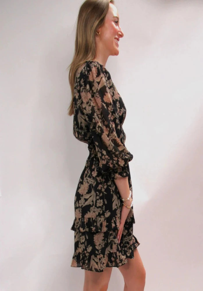 Pinch Floral Mini Dress Black