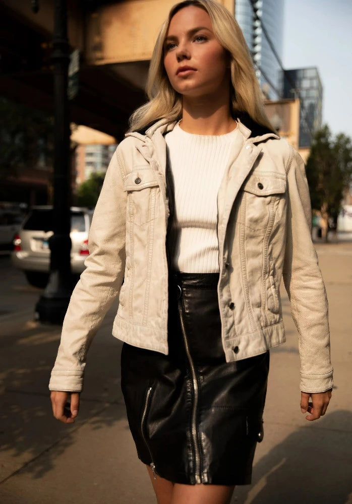 Jenny Leather Jacket in Natural