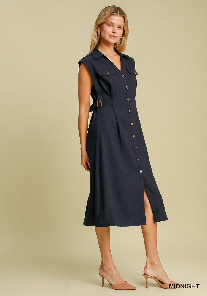 Sleeveless Button Down Midi Dress