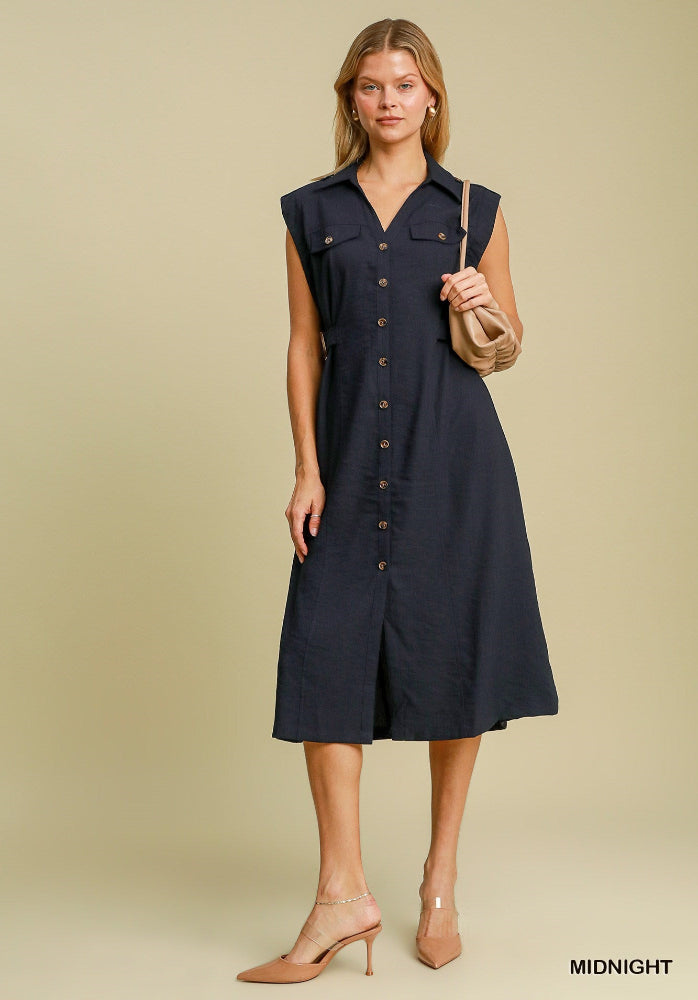 Sleeveless Button Down Midi Dress