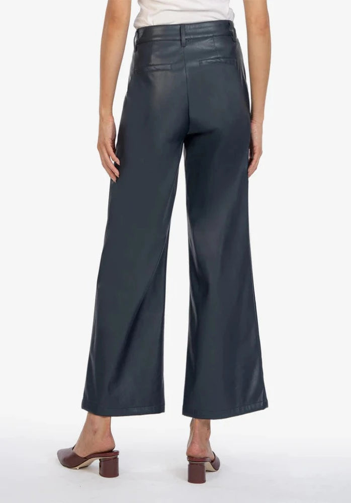 KUT Navy Aubrielle High Rise Wide Leg Coated Trouser