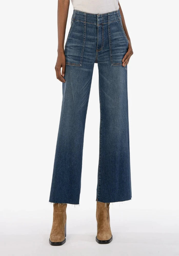 KUT Meg High Rise Fab Ab Wide Leg Raw Hem