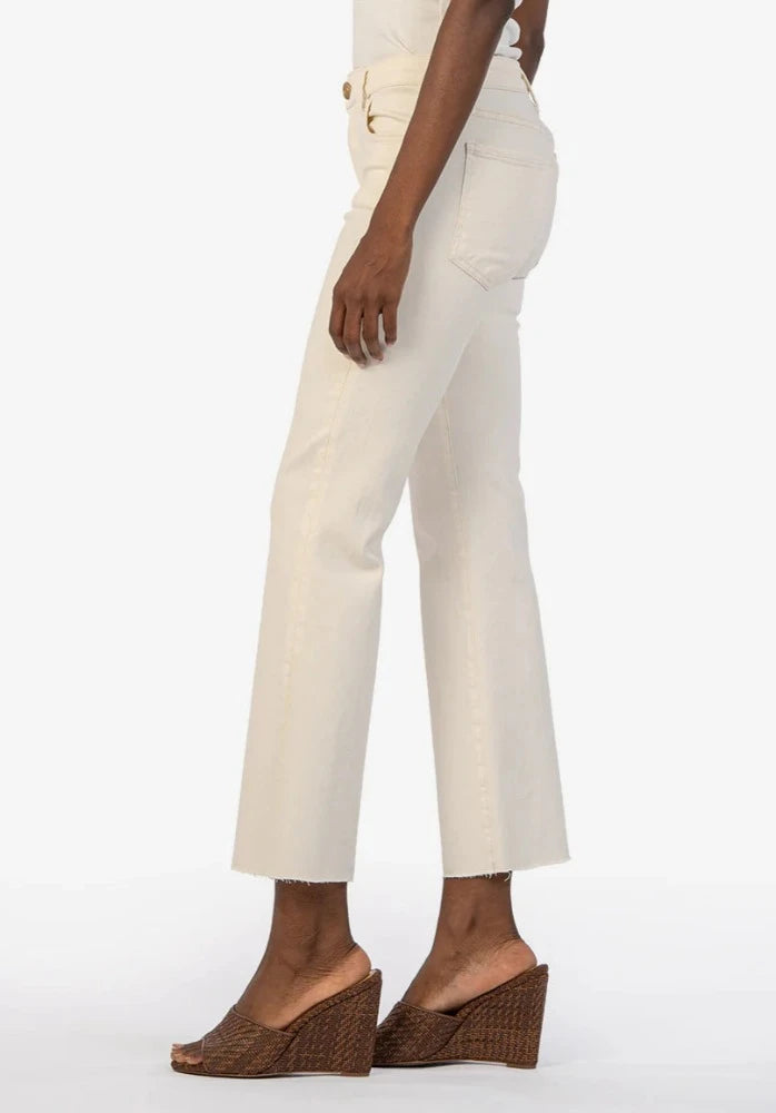 KUT Kelsey Raw Hem Ankle Flare Ecru