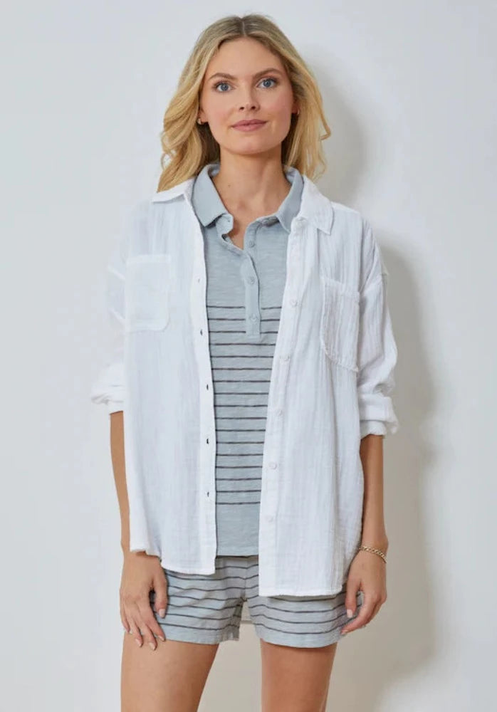 White Flowy Button-up Shirt