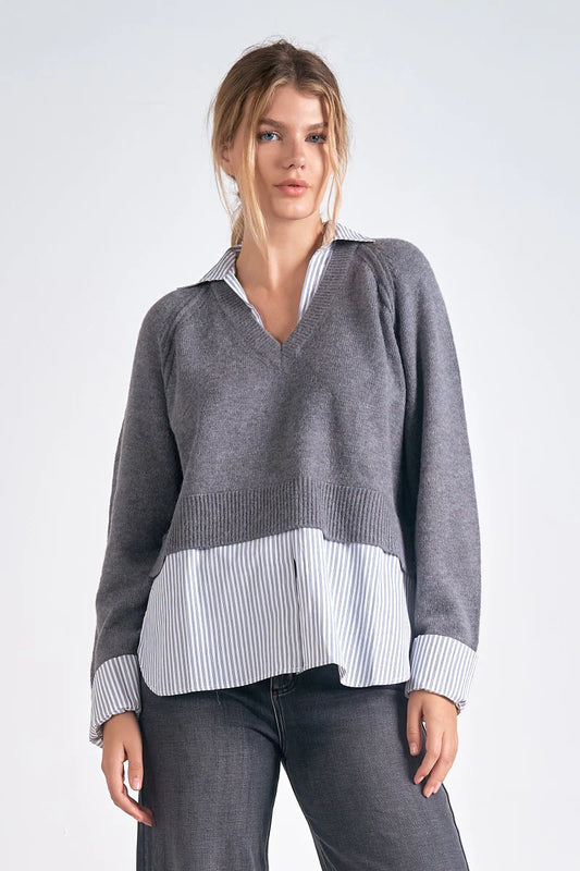 Elan Grey/Black Shirt Sweater
