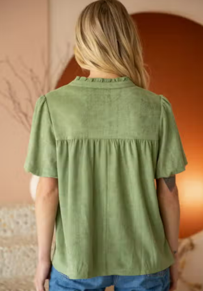 Voy Bubble Sleeve Suede Top