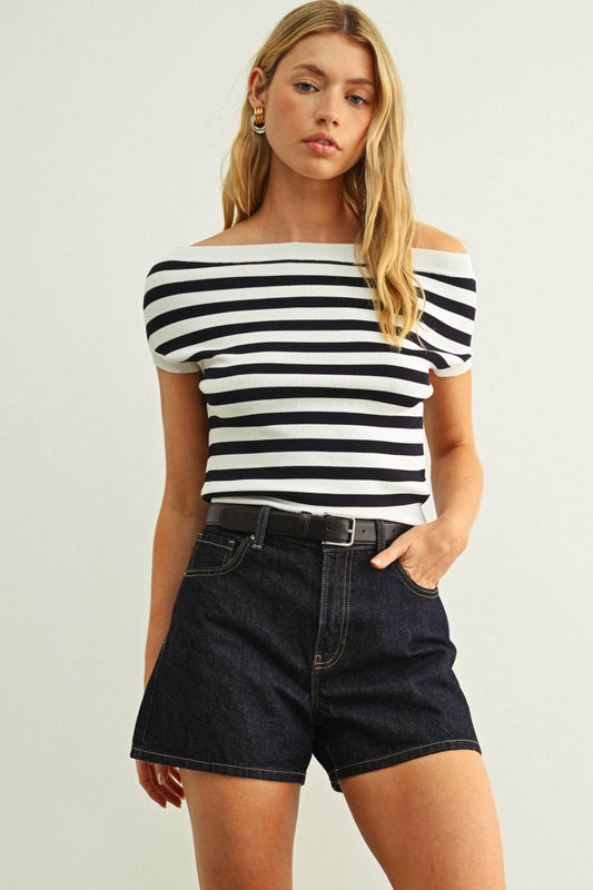 CAPSLEEVE STRIPE CROP