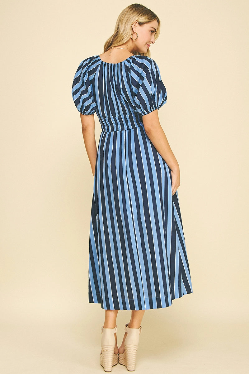 Navy Striped Midi
