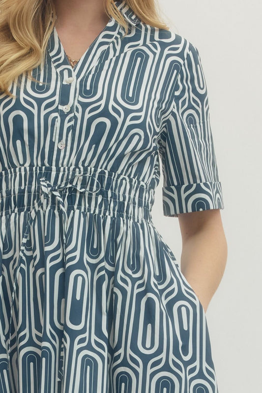Navy Geometric Midi